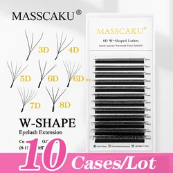 MASSCAKU 10cases/lot Lashes 8D W Shape Volume 12Rows Eyelash Extensions Volume Premade Fans Eyelash Super Soft Full Dense Lashes
