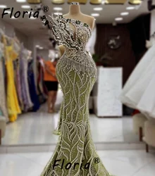 Exquisite Green Crystal Beaded Evening Dress with Fringe Tassels Sparkly Sequin Appliqeus Mermaid Wedding Engagment Party Gowns