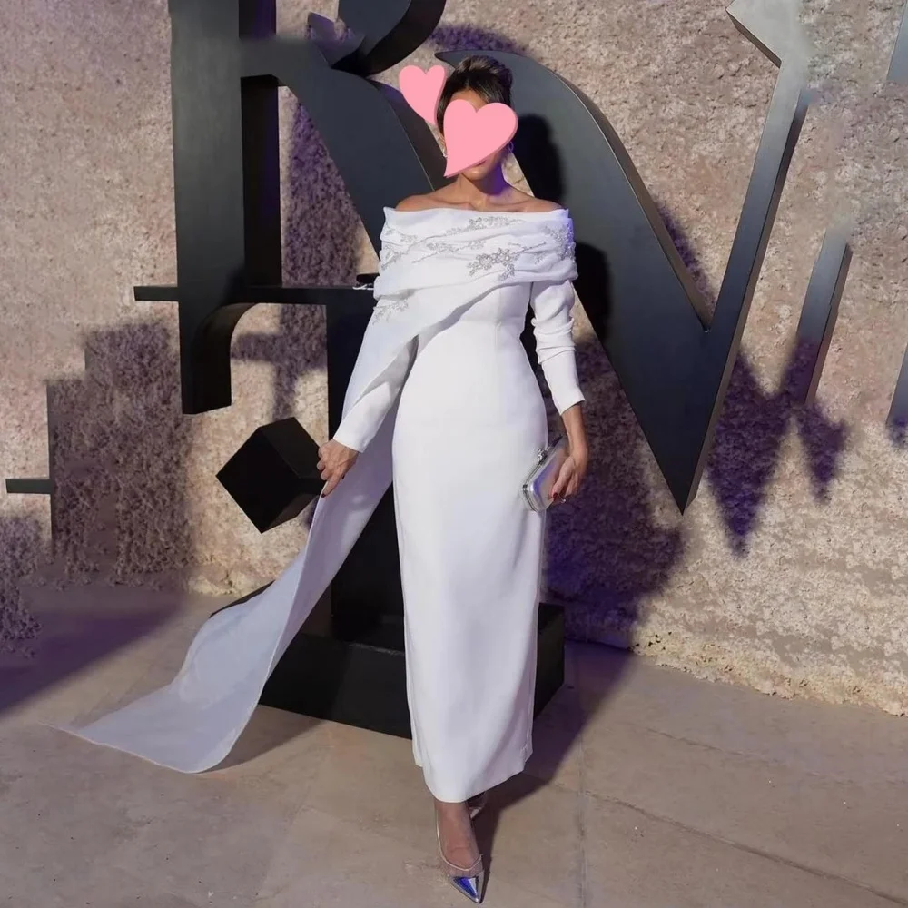 تخصيص رائعة الديكور Ruched المرأة حفلة موسيقية فستان طويل الأكمام الساحرة حورية البحر الطابق طول فستان الحفلات المرأة ثوب مسائي