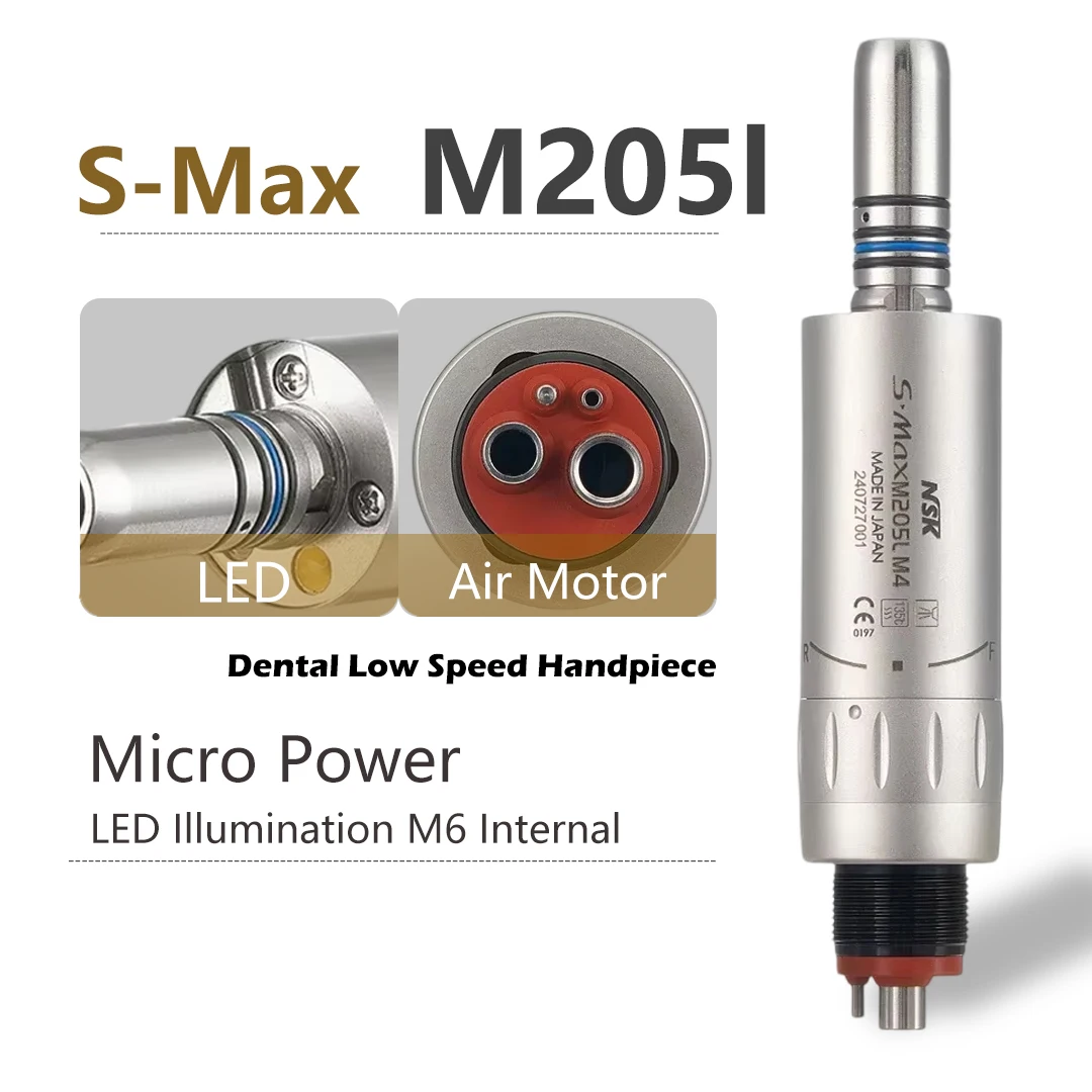 Air Motor Fiber NSK S Max M205l Dental Low Speed Handpiece Micro Power Generator E-type LED Illumination M6 Internal Water Spray