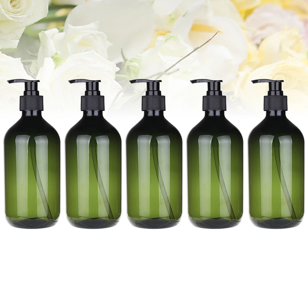 

5Pcs Refillable Black Green Plastic Pump Bottles Empty Shampoo Lotion Dispenser Convenient for Body Wash Shower Gel Liquid Soap
