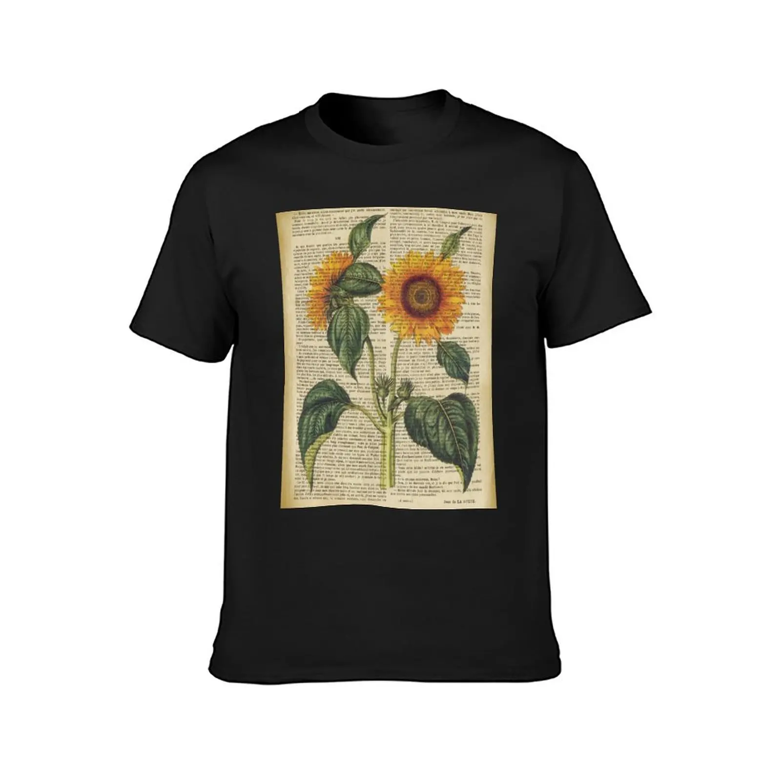 Botanical print, on old book page - Sunflower T-Shirt heavyweights korean fashion funnys plain mens graphic t-shirts funny