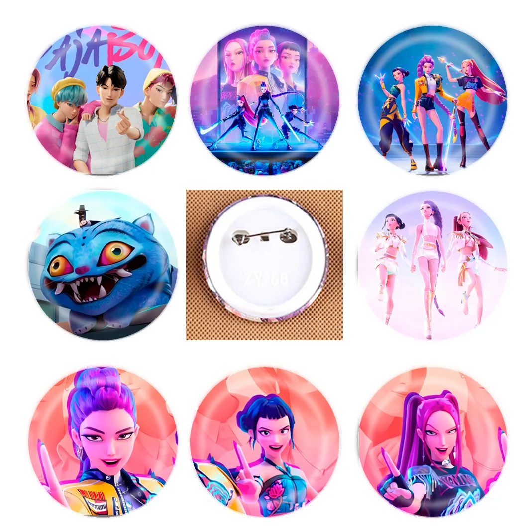 

Мультфильм K Pop, значок охотника на демонов, милый мультяшный пуговик, булавка, пиксельная брошь, значок, декор для фильма, коллекционные фанаты, 58 мм