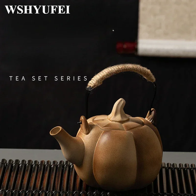 480ML Ceramics Boiling Teapot High Temperature Resistance Outdoor Kettle Explosion-proof Pumpkin Puer Tea  Productos Chinos