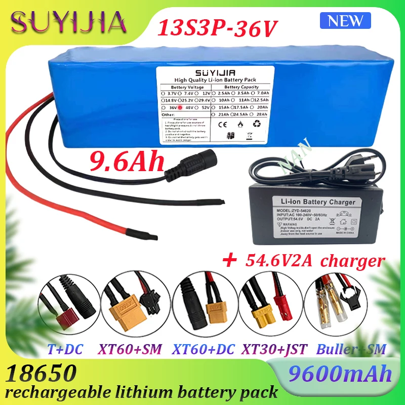 

48V 9.6Ah 13S3P Real Capacity 9600mAh Rechargeable Li-ion Battery Pack for 54.6V Electric Bicycle Electric Scooter Built-in BMS