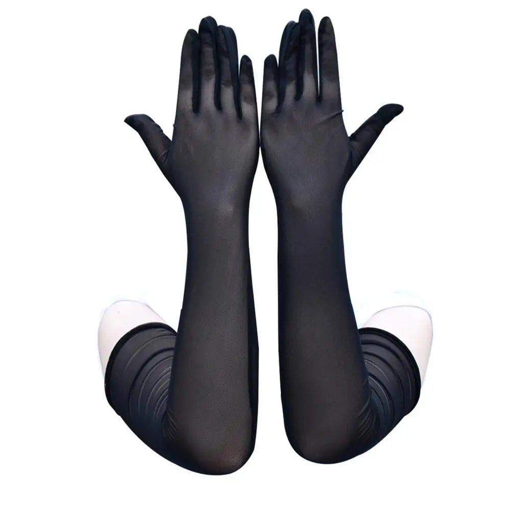 Guantes profesionales transparentes de malla fina para mujer, actuación en escenario, baile, dedos completos, transpirables, novia, boda