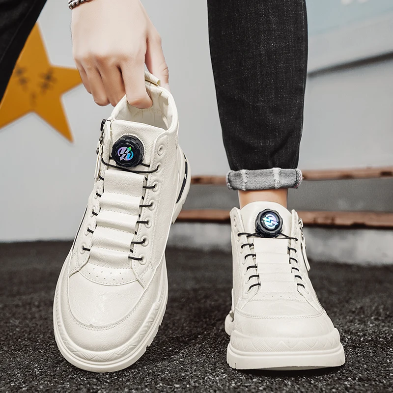 

Men's High-top Boots Simple Solid Color Flat Outdoor Lace-up All-season Style Fashionable and Versatile Casual Work Boots