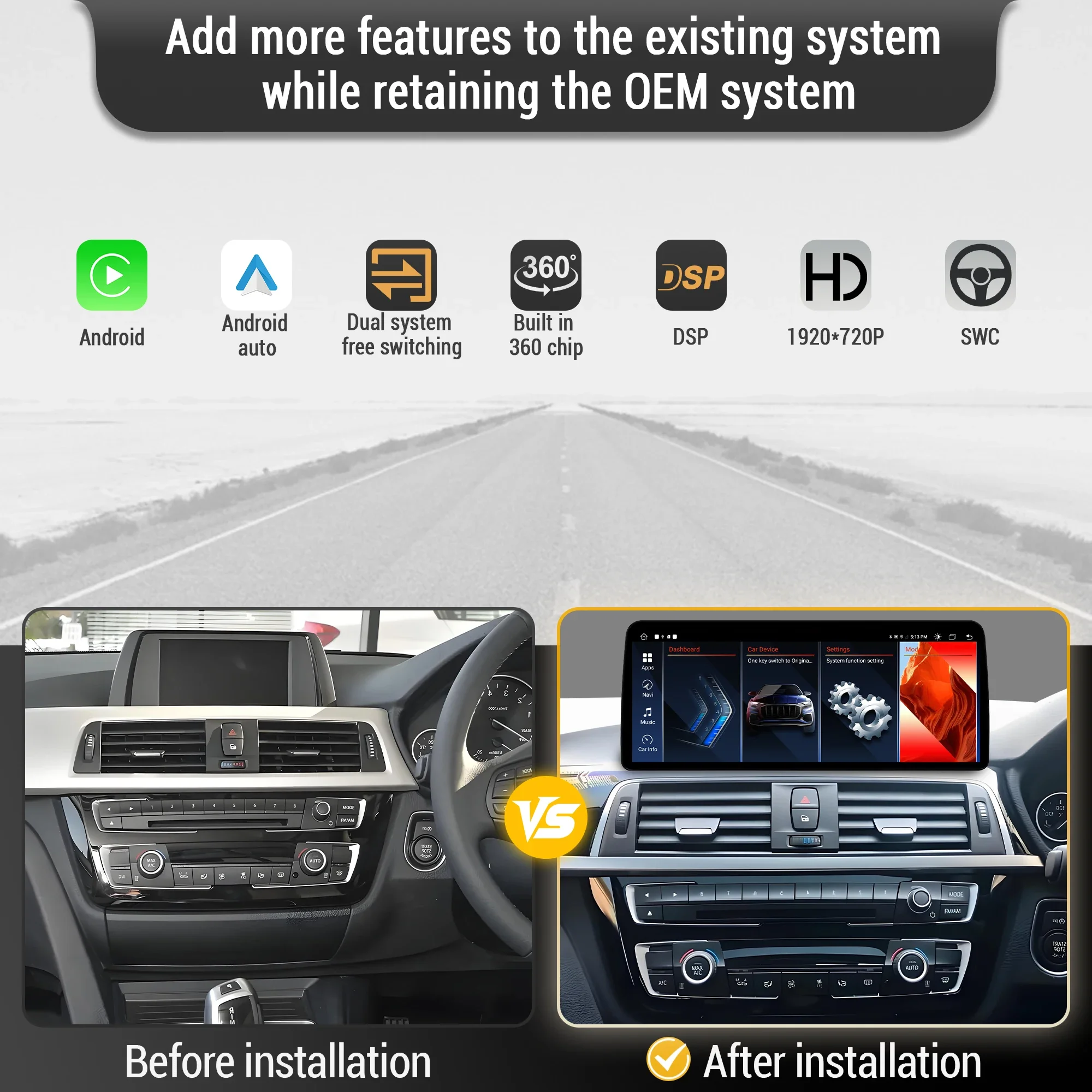 12.3 inch RHD Android 14 Car Radio BT Carplay Snapdragon 680 Screen For BMW 3 series 4 series F30 F31 F32 F33 F34 F36 2012-2020