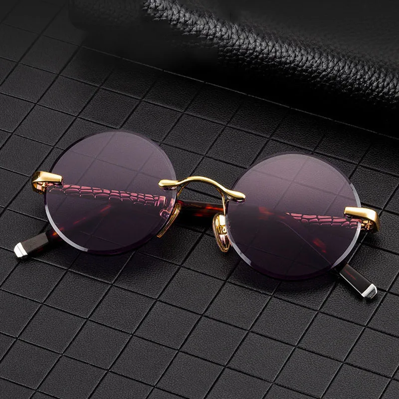 

Glass Sunglasses Men Women Natural Crystal Stone Purple Lens Glasses Vintage Rimless Round Women's Sunglasses Outdoor Goggles
