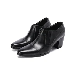 Business Black Patent Leather Men Heightening Shoes Bridegroom Pointed Toe Dress Shoes Man Big Size High Heel Evening Prom Shoes