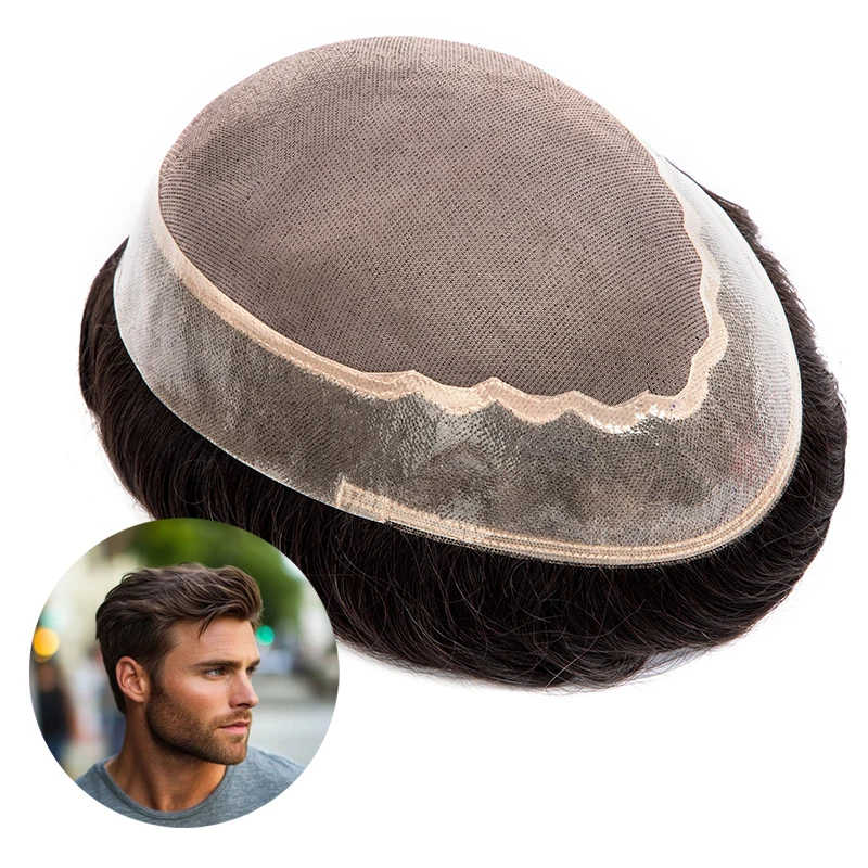

Fine Mono Male Hair Prosthesis Soft Pu Men Wigs 6" Toupee Men Replacement Exhuast Systemes Unit 100% Human Hair Male Wig