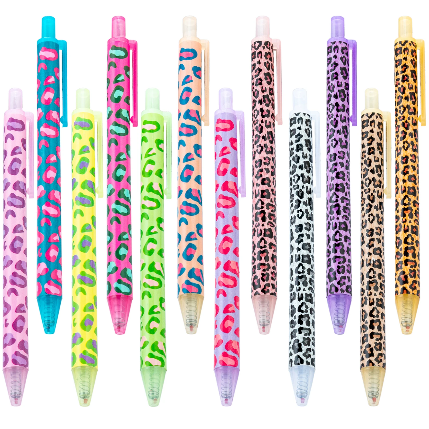 

12/24pcs Multicolor Cute Leopard Print Retractable Ballpoint Pens Black Ink School Office Writing Stationery Party Favor Gift
