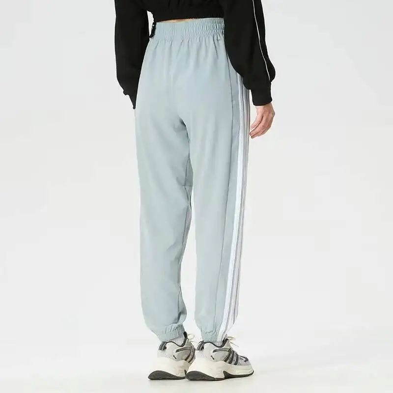 Adidas Light Blue Tapered Track Pants White Side Stripes Elastic Waist Cuffs Casual Sporty Joggers Streetwear Athletic Pants