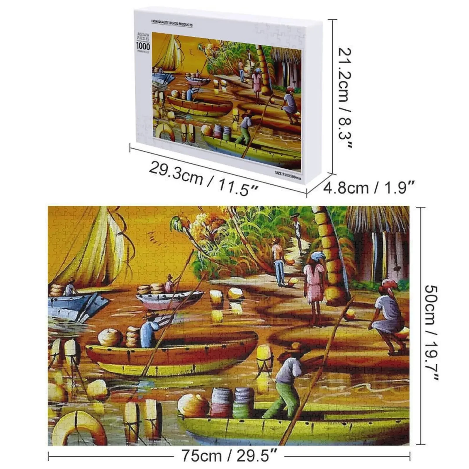 HAITI: Barcos de Trabalho Vintage Viagens e Turismo Publicidade Poster Quebra-cabeça Quebra-cabeça com Nome Personalizado