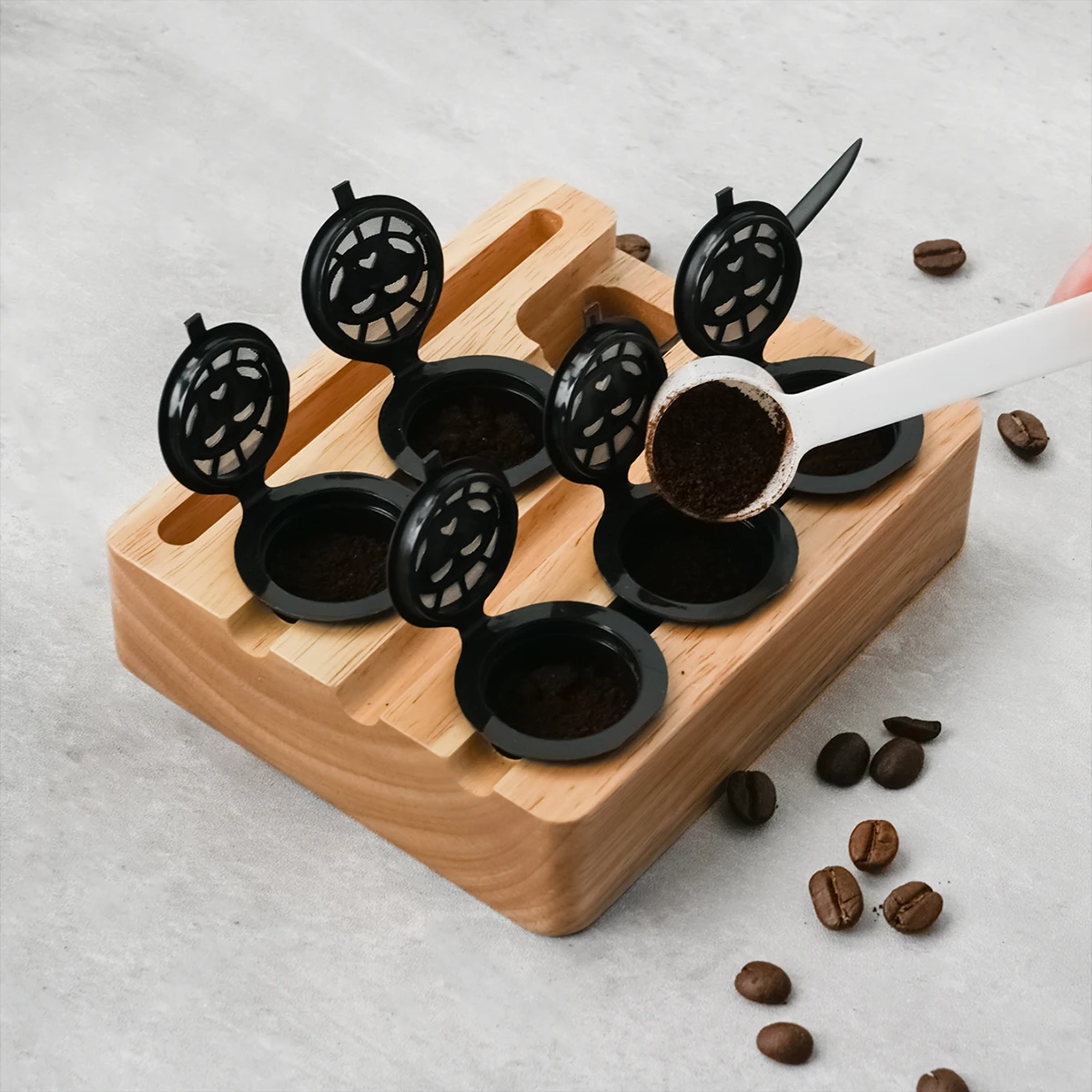 1PCS Coffee Filling Tool 6PCS Reusable Capsules For Nespresso Original Line Machines Espresso Refillable Pods Filling Rack