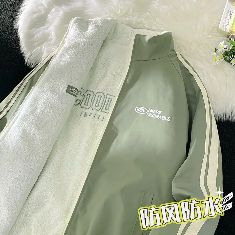 

Куртка из овечьей шерсти, женская бензопила, корейский стиль, азиатский восточный сеуль, K-Pop, уличная мода, молодежный, подростковый, студенческий, модный, яркий