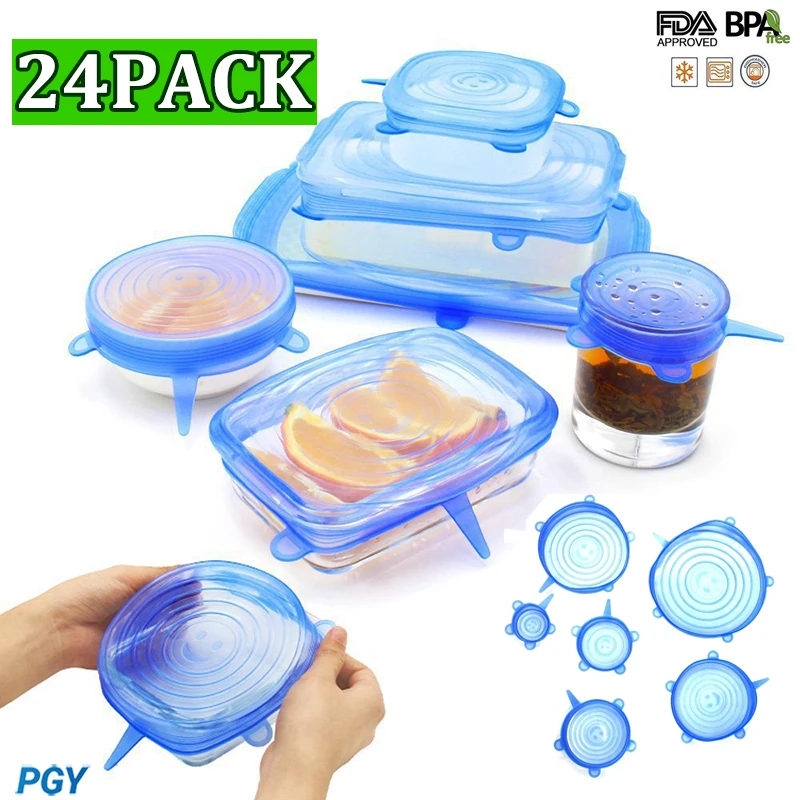 24/12/6PCS Silicone Food Cover Reusable Fresh-keeping Lid Airtight Cap Wrap Kitchen Storage Kitchen Accessories Refrigerator