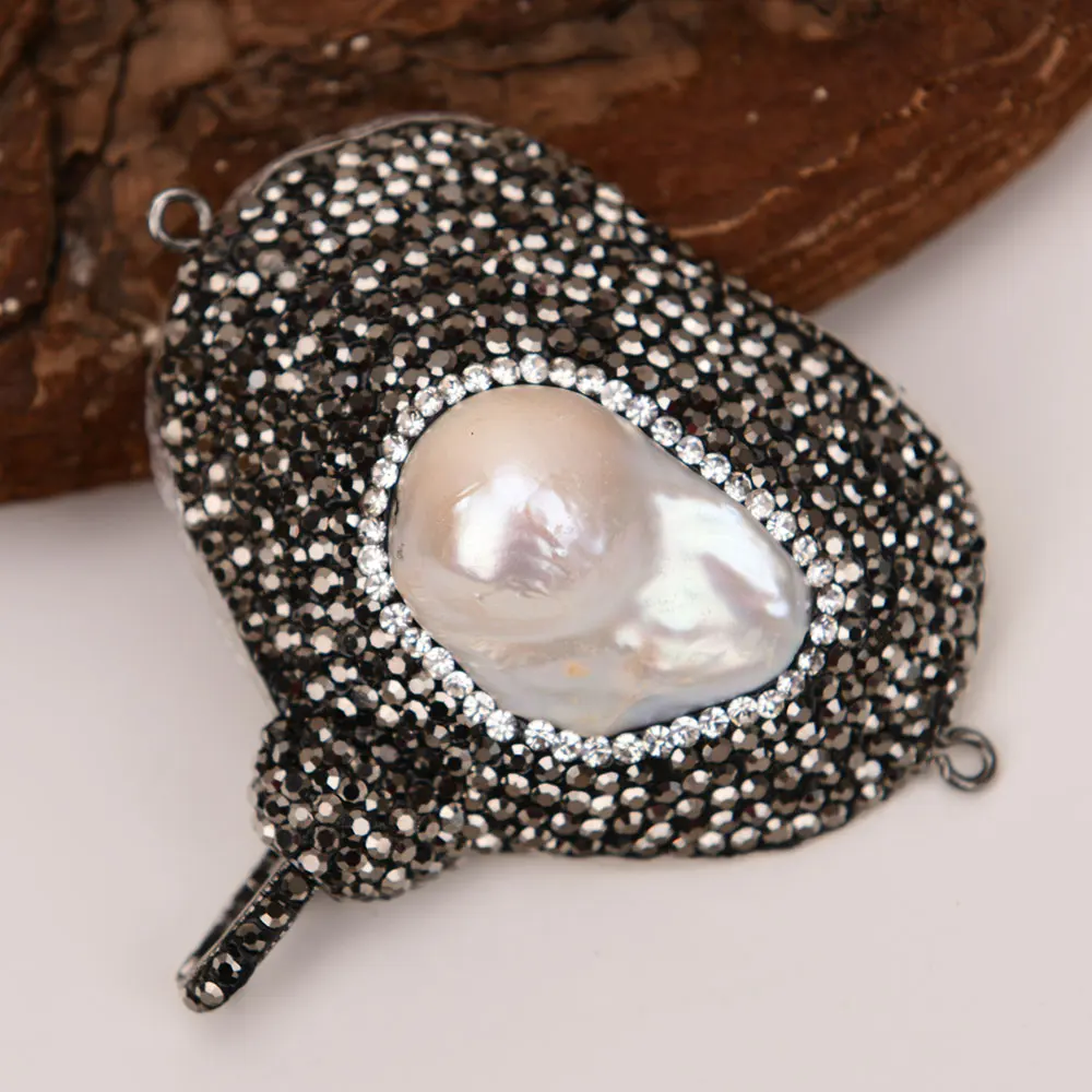 APDGG 2 Pcs Natural Big White Keshi Pearl Connector Pendant Jewelry Making DIY