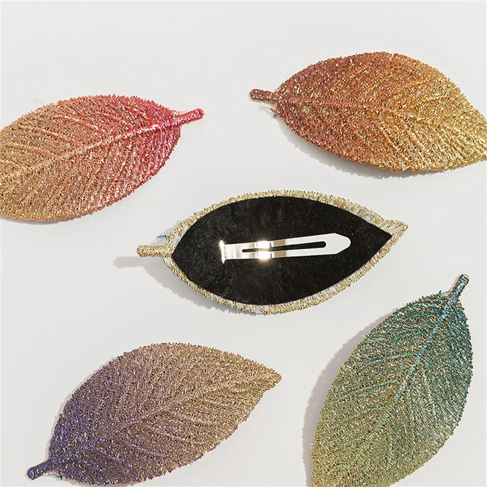 Elegant Gradient Imitation Leaf Hair Clip Realistic Embroidered Leaves Hairpin Fashion Jewelry Hair Accessories for Women Girls