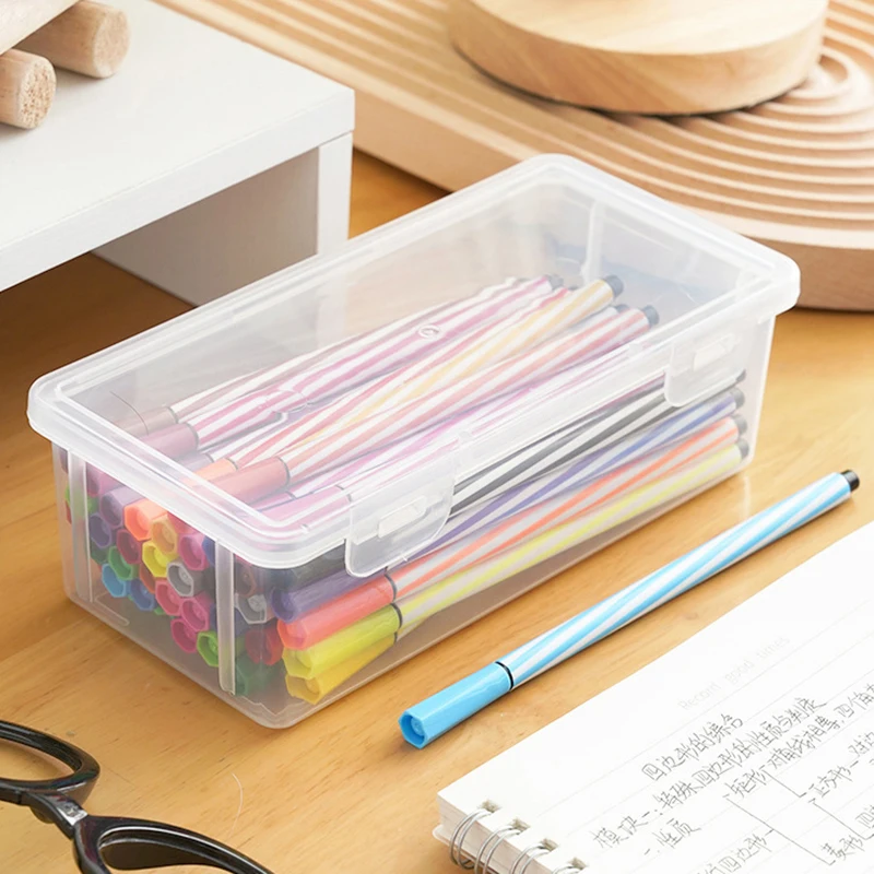 1Pc Simple Plastic Pencil Cases Transparent Rectangle Storage Box Student Pen Pencil Holder Practical Stationery Cases