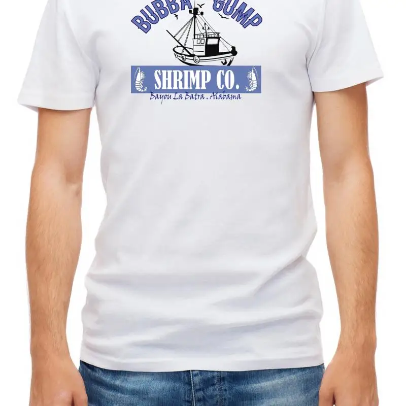 Bubba Gump TOM HANKS Shrimp Forest Gump Camiseta blanca de manga corta para hombre C044