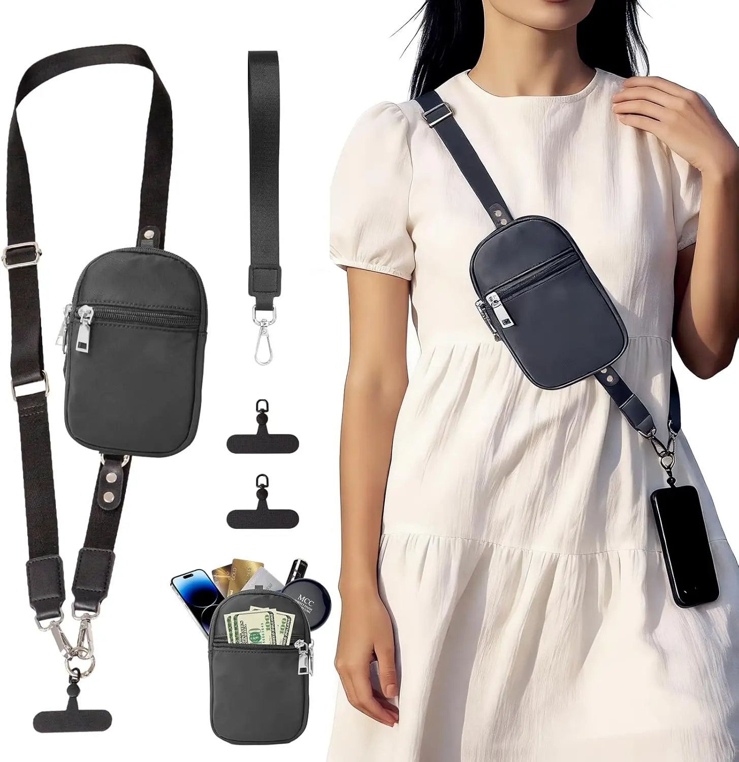 

3-in-1 Adjustable Phone Lanyard with Detachable Wallet and RFID Blocking