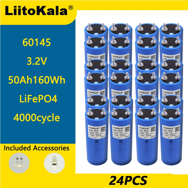 24 قطعة LiitoKala 60145 3.2 فولت 50 أمبير بطارية LifePo4 لتقوم بها بنفسك 12 فولت 24 فولت 48 فولت 50 أمبير/100 أمبير العاكس للطاقة الشمسية مركبة كهربية مدرب عربة جولف
