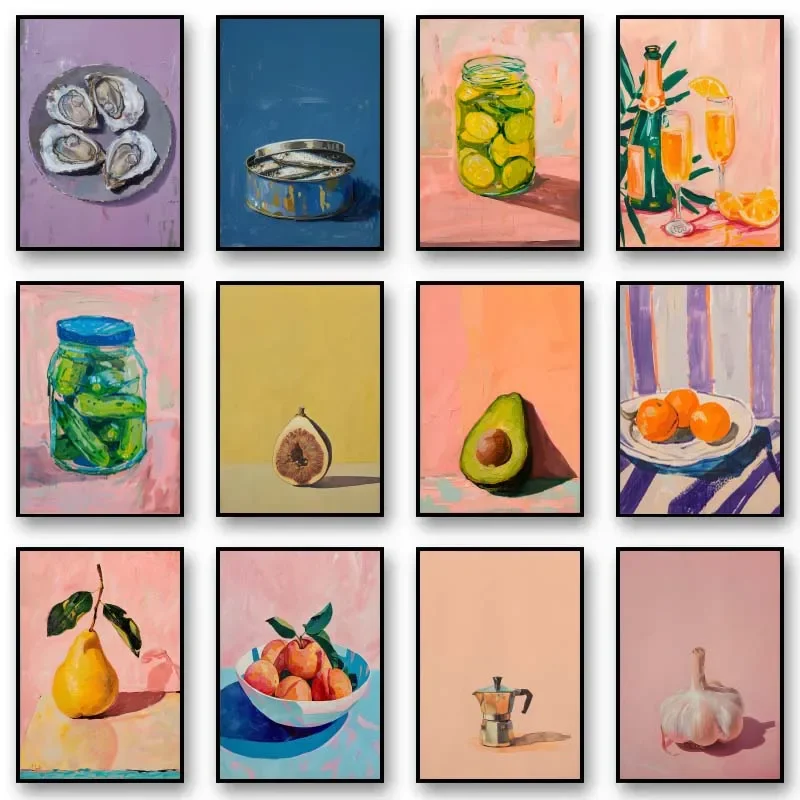 1pc frameless Canvas Painting Vintage Dining Fruit Orange Avocado Tomato Coffee Posters and Prints Canvas Painting Wall Art Pict