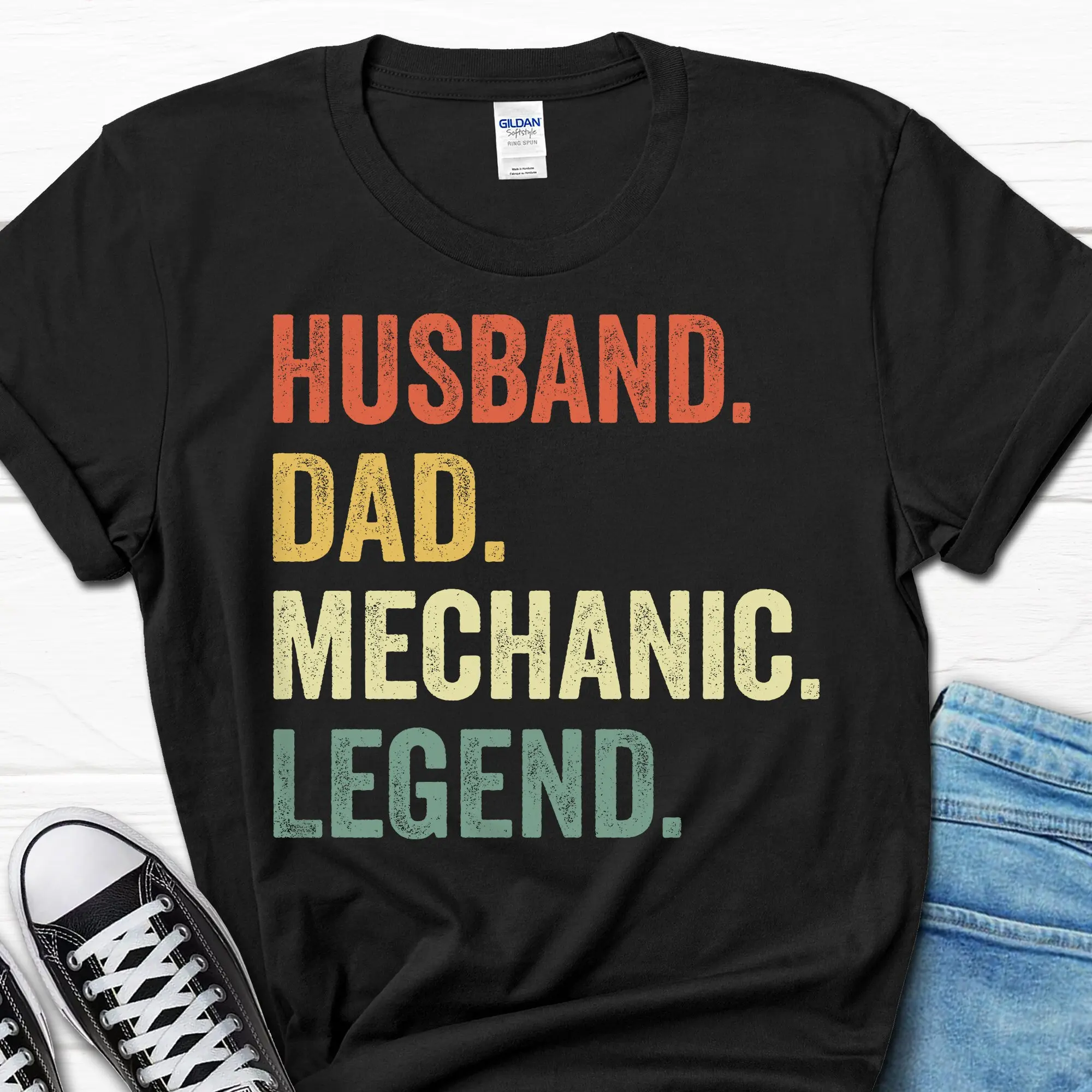 Husband Dad Mechanic Legend T Shirt Father's Day Handyman For Car Him Auto Men's