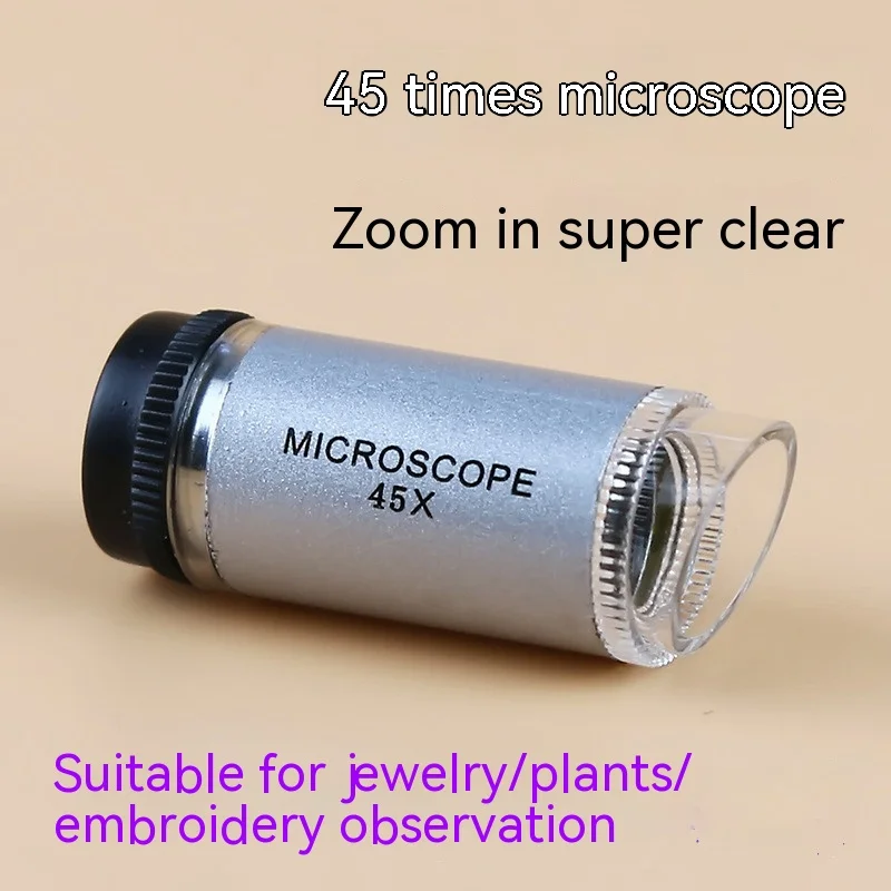 45X Mini Pocket Jewellers Microscope Glass Jewellery Magnifier, Single Tube Portable Microscope Pen Magnifying Loupe