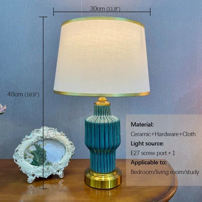 VIOLET Modern Blue Ceramics Table Lamp LED Vintage Simple Creative Bedside Desk Light for Home Living Room Bedroom Study