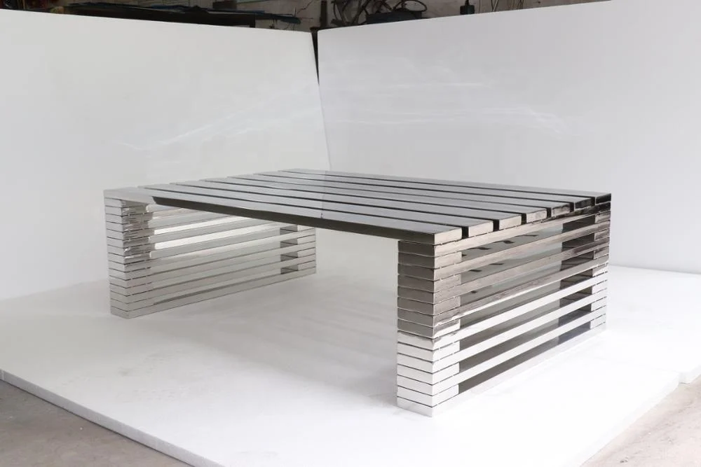 Shiny stainless steel structural coffee table