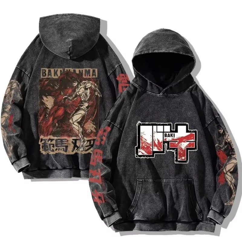 Baki Hanma Hoodie Trendi Antik Pria Wanita Bertudung Gambar Cetak Anime Kaus Katun Dicuci Ukuran Besar Pakaian Jalanan Uniseks Harajuku