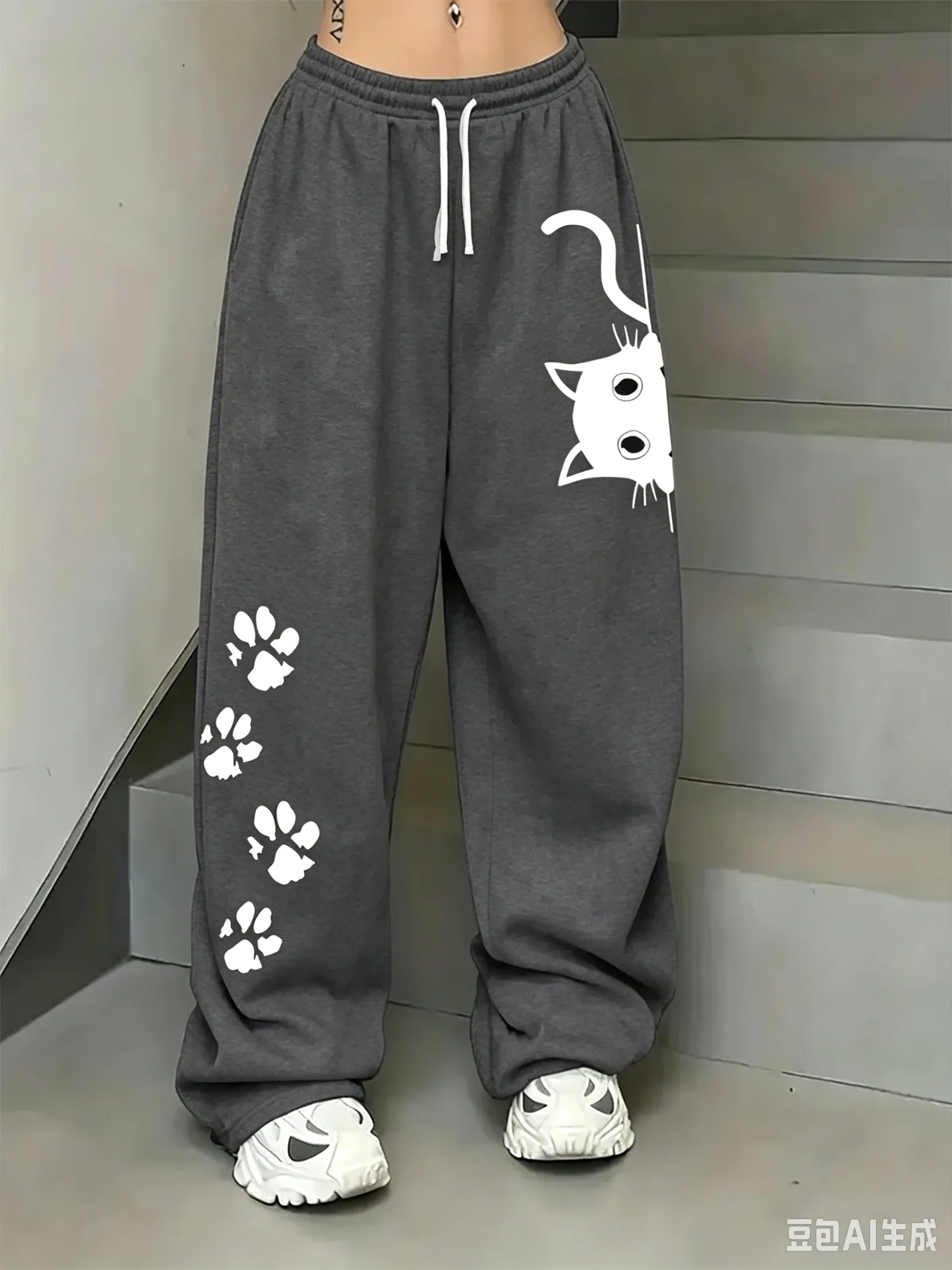 Unisex, gerade geschnittene, lange Hose mit 3D-Katzenmuster, schnelltrocknende Hose für Damen und Herren, lässige Sport- und Freizeitkleidung, Streetwear, Outdoor-Hose mit Kordelzug. – Detail 5