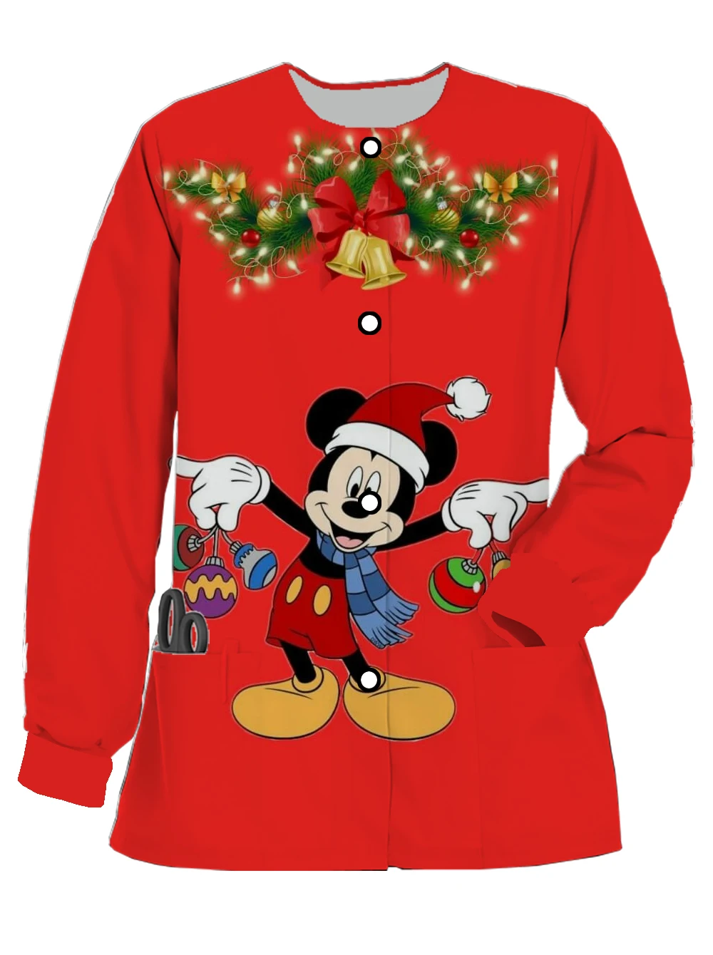 Women's nurse uniform long-sleeved Christmas Mickey print nursing uniform shirt doctor work medical work clothes surgical clothe