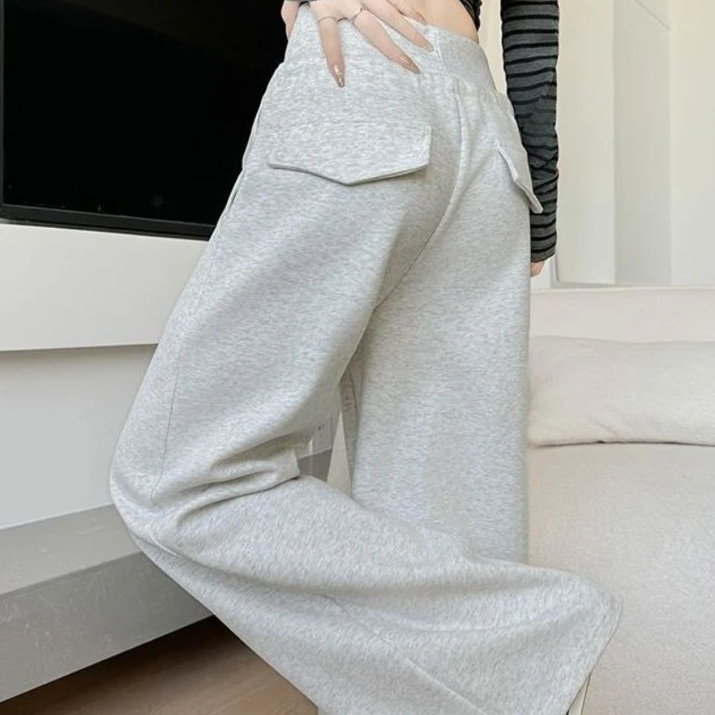 

Брюки с высокой талией, свободные, прямые, повседневные, широкие, не деформируются при длительном ношении, спортивные, для стройного силуэта, весна-осень