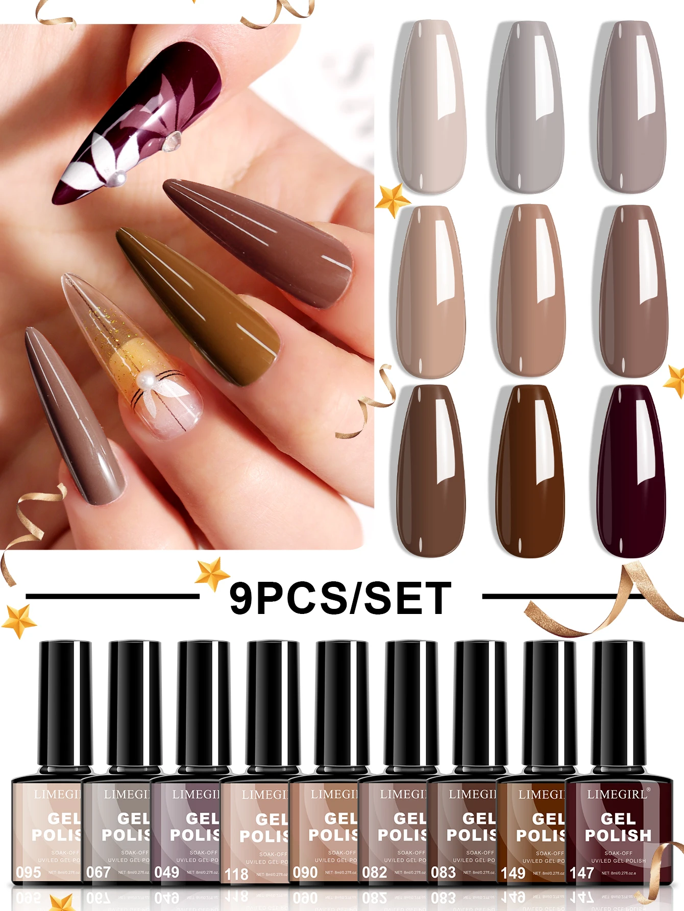 

LIMEGIRL Salon Gel Nail Polish Glue Set 6 in 1 Nail Glue Top Coat Gel Summer Jelly Color Polish for Daily Events Nails Art Desig