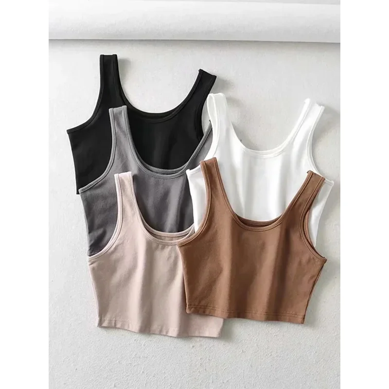 

JINIA сексуальные женские летние укороченные топы без рукавов, короткие хлопковые трикотажные полоски с U-образным воротником