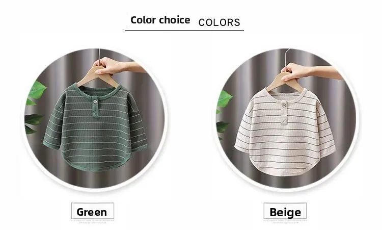 Kinder-Frühlings- und Herbst-Langarm-T-Shirt für Jungen und Mädchen, koreanisches gestreiftes T-Shirt, warmes Unterhemd für Kinder, schlichtes Oberteil für Babys – Detail 5