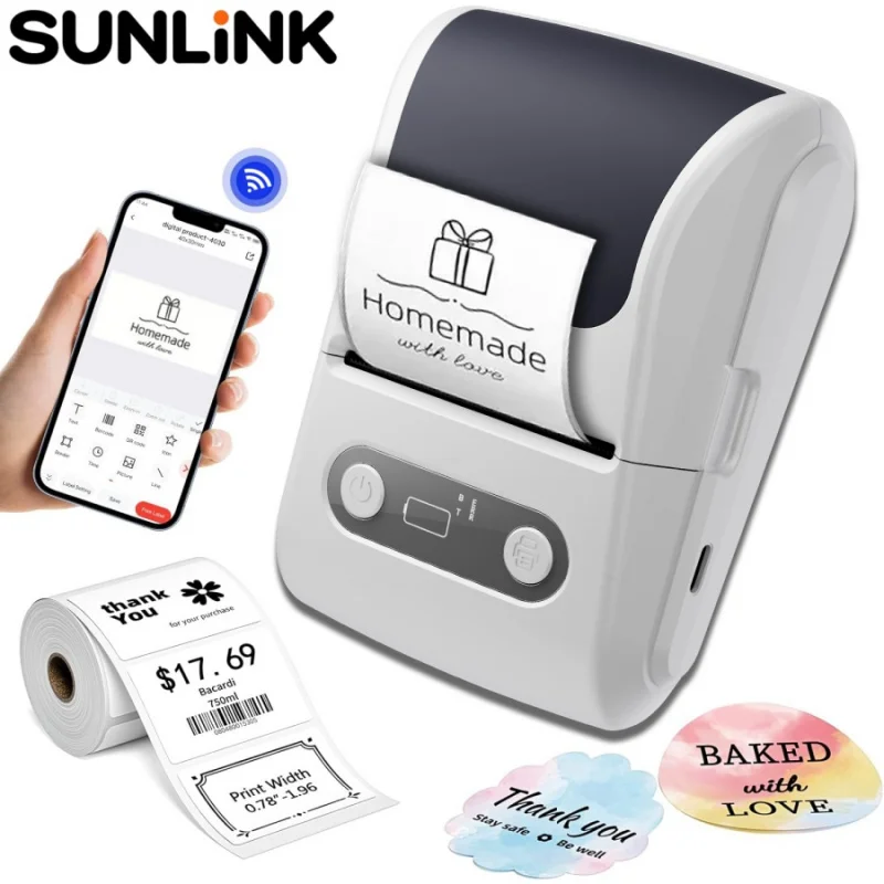 

Мини-термопринтер для дома и офиса, беспроводной, Bluetooth, для печати чеков, этикеток, штрихкодов, сообщений и заметок, 1 шт.