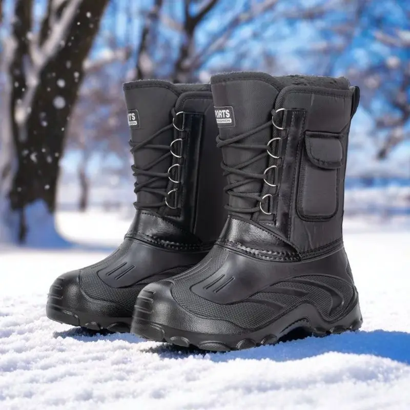 Winter Waterproof Men's Outdoor Work Snow Boots for Fishing, Warm Riding, High Pole Anti Cold Fishing Boots