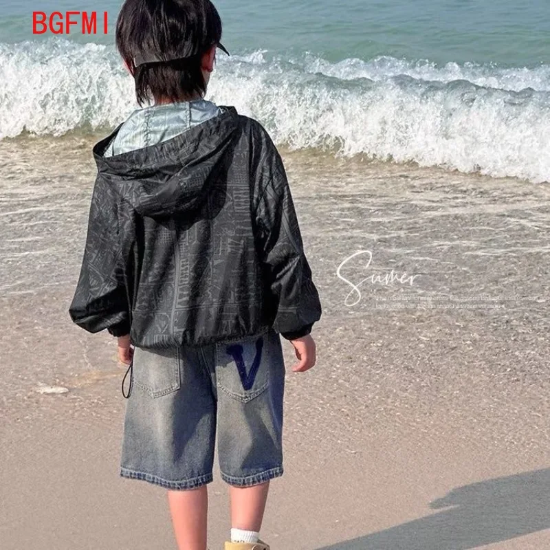 Korean Kids Boy Loose Straight Casual Jeans Shorts Child Blue Denim Shorts 4-14Y Junior Bottoms Summer Clothes for Teen Boys view 4