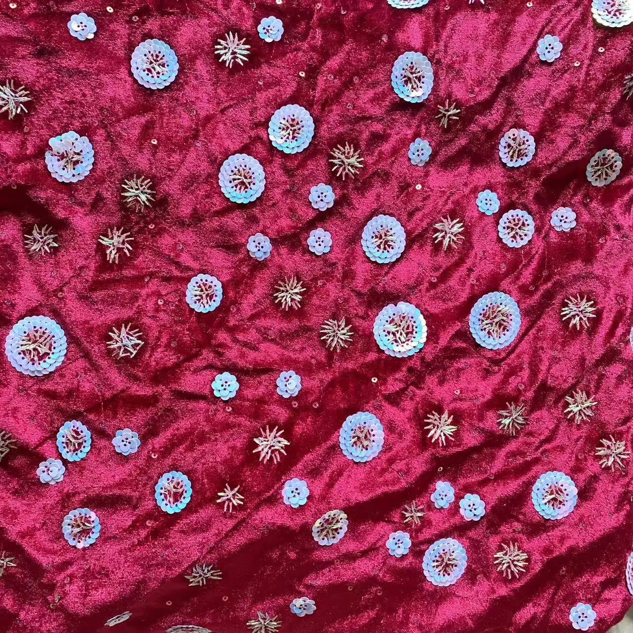 Velvet rolls bead tubes gold embroidery fabric sewing performance costumes evening gowns embroidered designer fabric