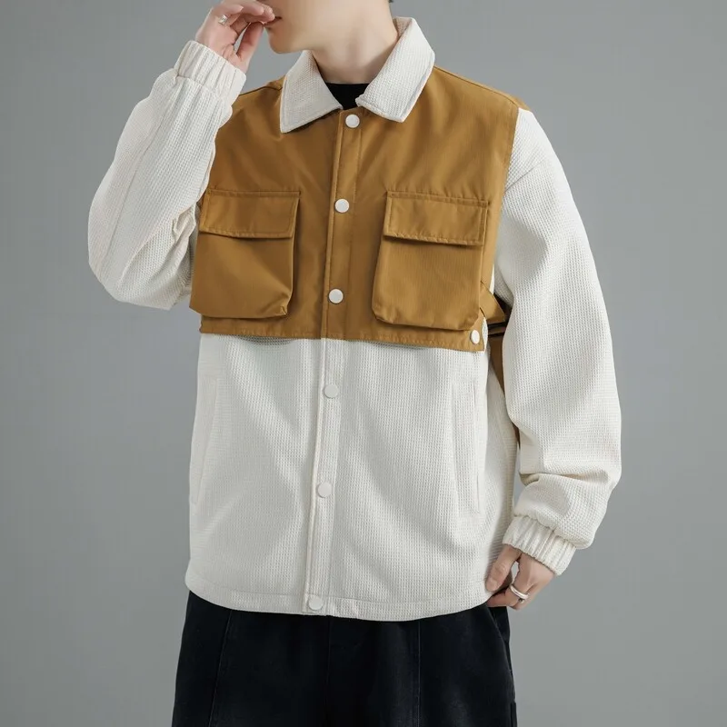 

Fashion Men's Casual Jackets 2025 Spring Autumn Youth High Street Wear Single Breasted Coats Long Sleeved Tops Shirts Clothing