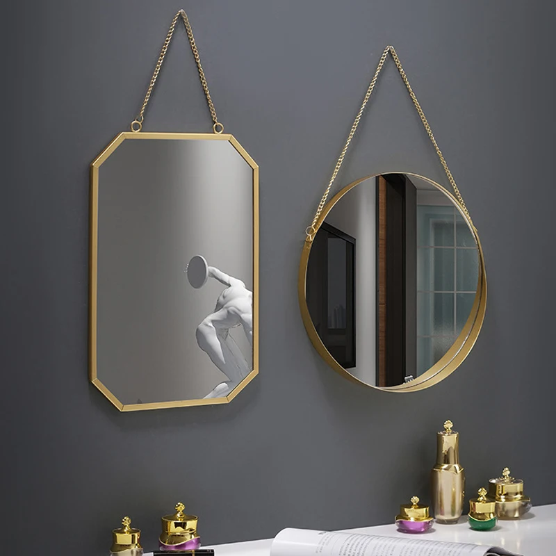 Nordic Creative Wall Hanging Decorative Mirror Home Decor Hexagon Round Wall-mounted Mirror Bedroom Bathroom Decoration Mirror