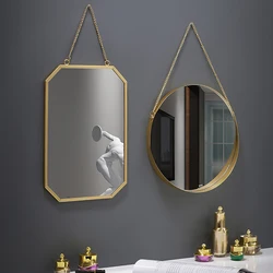 Nordic Creative Wall Hanging Decorative Mirror Home Decor Hexagon Round Wall-mounted Mirror Bedroom Bathroom Decoration Mirror