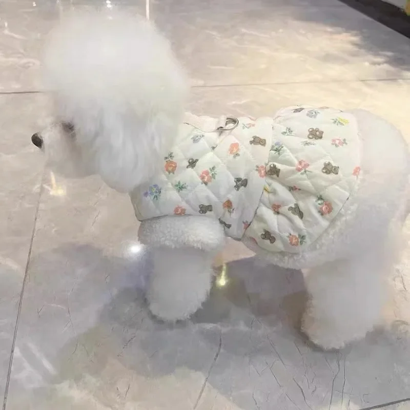 Warm Winter Pet Dog Clothes Teddy Flower Cotton Puppy Dress Thickened and Warm Puppy Feet Coat Pet Fashion Cardigan XS-XL