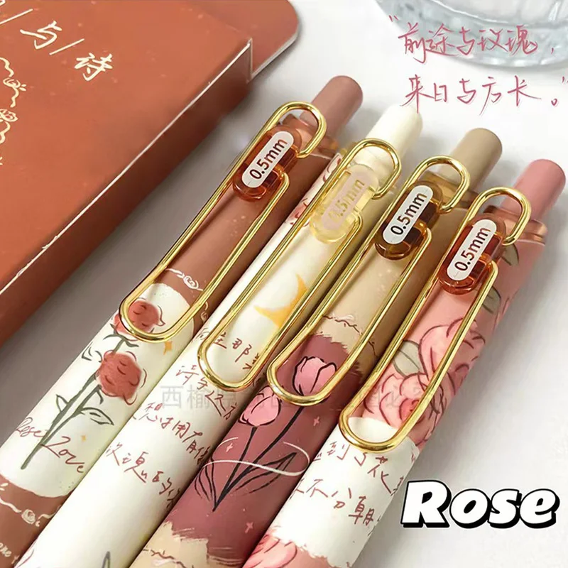 

Mule M-8137 Rose and Poetry Press Neutral Pen Retro Ins Wind ST Quick Dry High Beauty Brush Question Pen Black Pen