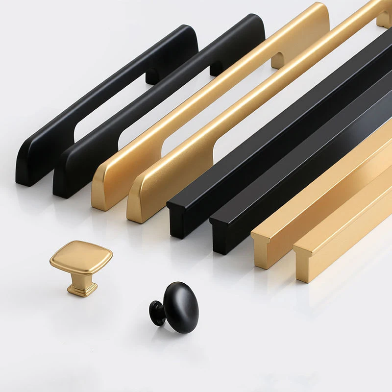 Modern Simple Black Gold Furniture Handles Aluminum Alloy Door Handle Kitchen Cabinet Drawer Knobs Furniture Hardware
