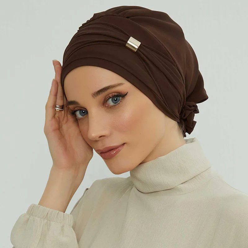 Plain Muslim Instant Turban Hat Inner Hijabs Caps Women Islamic Bandana Bonnet India Hats Female Headwrap Turbante Mujer Flower